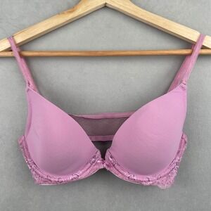 VTG Victoria's Secret Angels Lined Convertible Bra Purple Lace 36B Front Close
